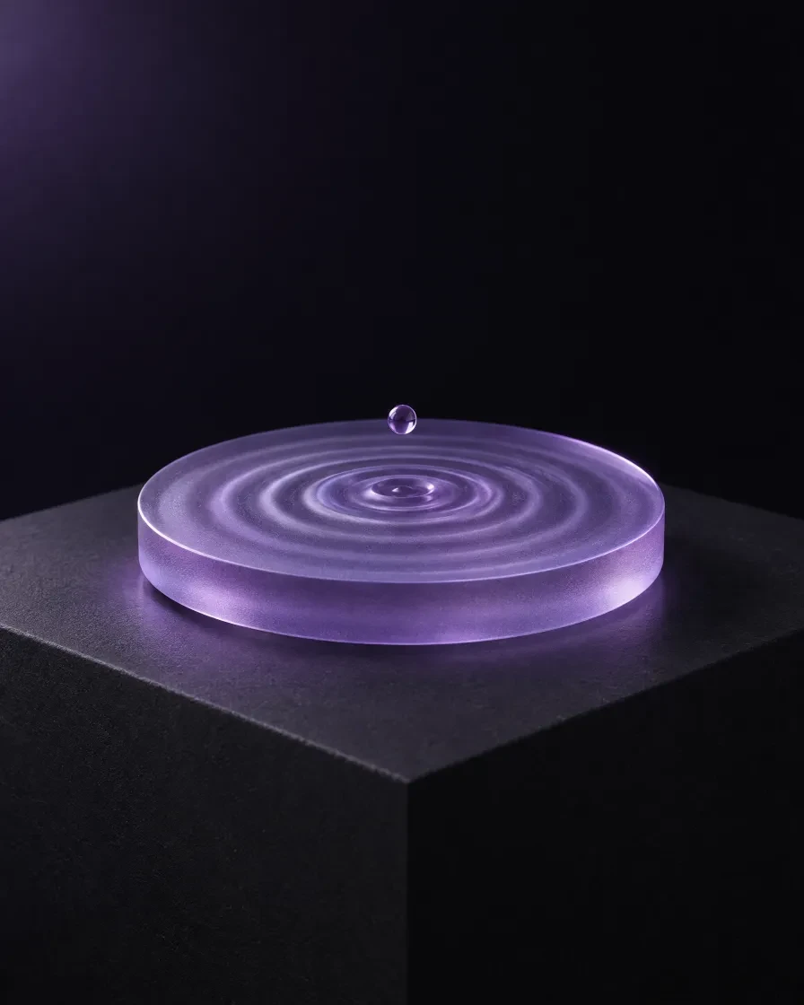 A glass disc with rings spreading out like a drop in water