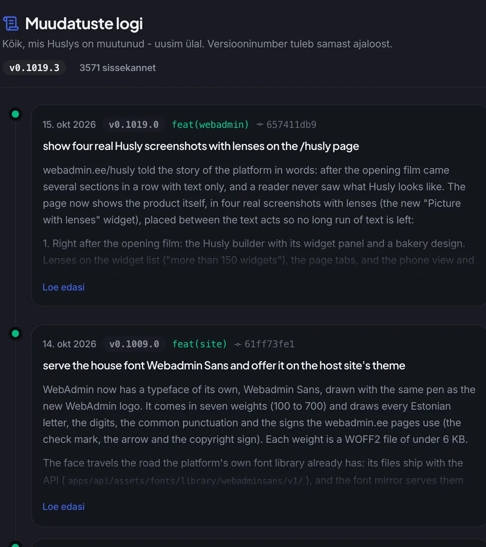 The Husly admin's timeline of updates