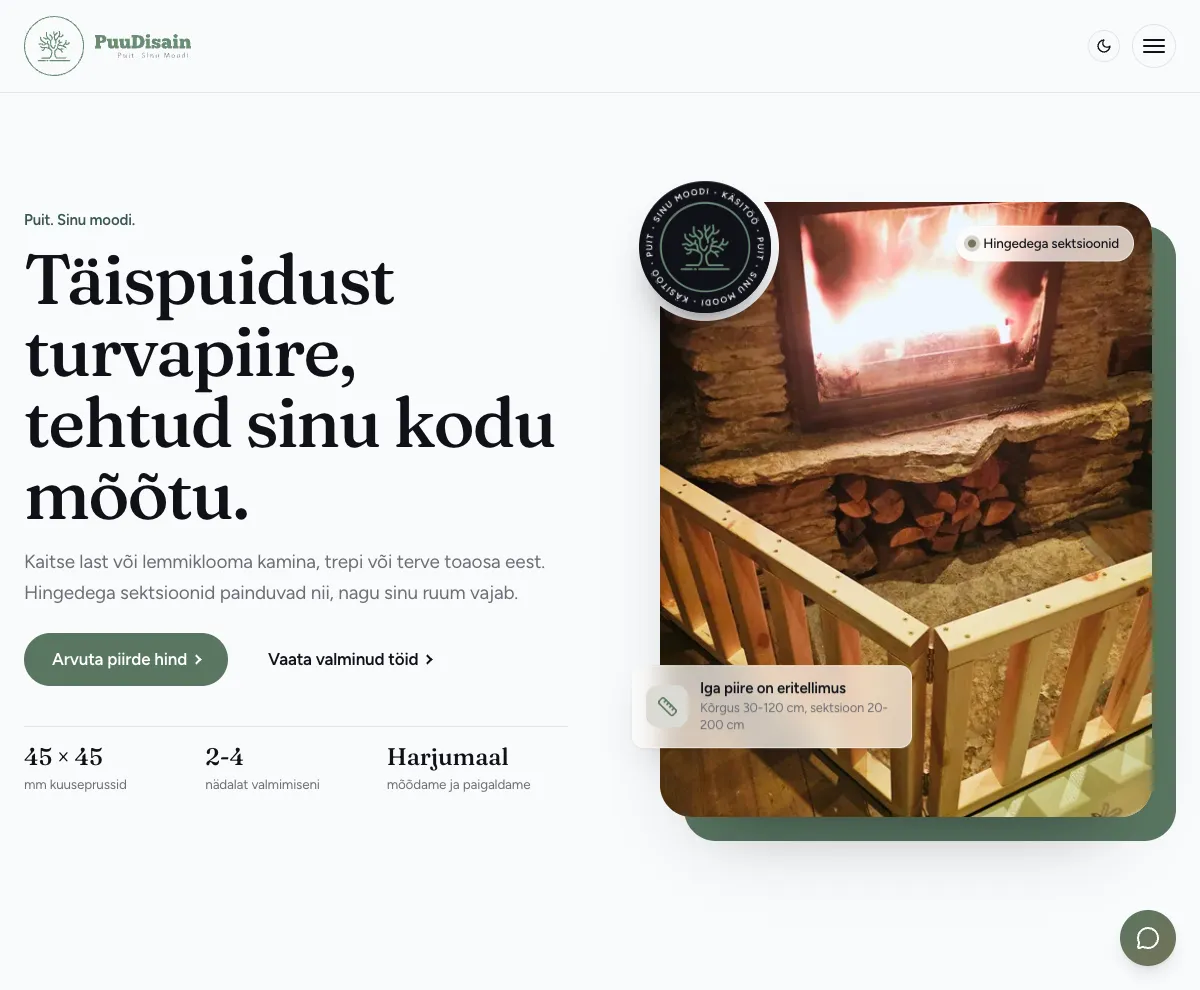 The front page of the PuuDisain website